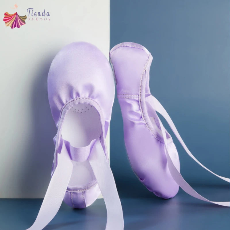 Girls Ballet Shoes Kids Satin Dance Slippers With Ribbon Toddler Soft Split Sole Ballerina Practice Gym Adult Yoga Cat Claw Shoe