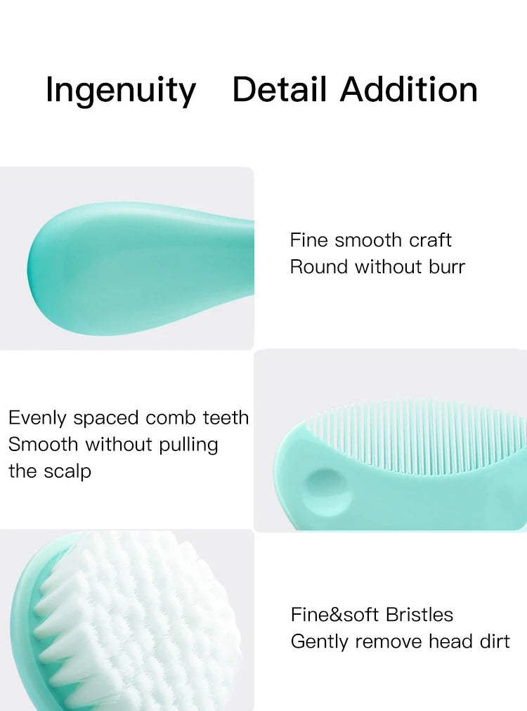 Cute 2 in 1 Eco-friendly Infant Care Baby Comb Brush Set Soft Bristles Hair Brush Round Shape