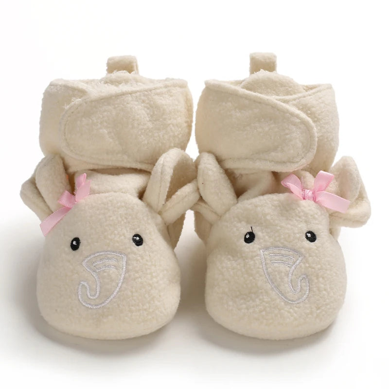 Winter baby's small animal shaped cloth soled cotton shoes with warm and plush thick Velcro baby's walking cotton shoes