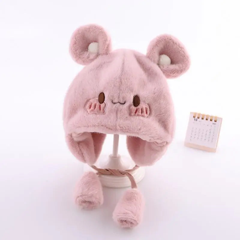 Cute Winter Warm Kids Girl Boys Baby Hats Fleece Wool Hemming Caps With Ball Solid Wool Ear Protection Hats Soft Newborn Bonnet