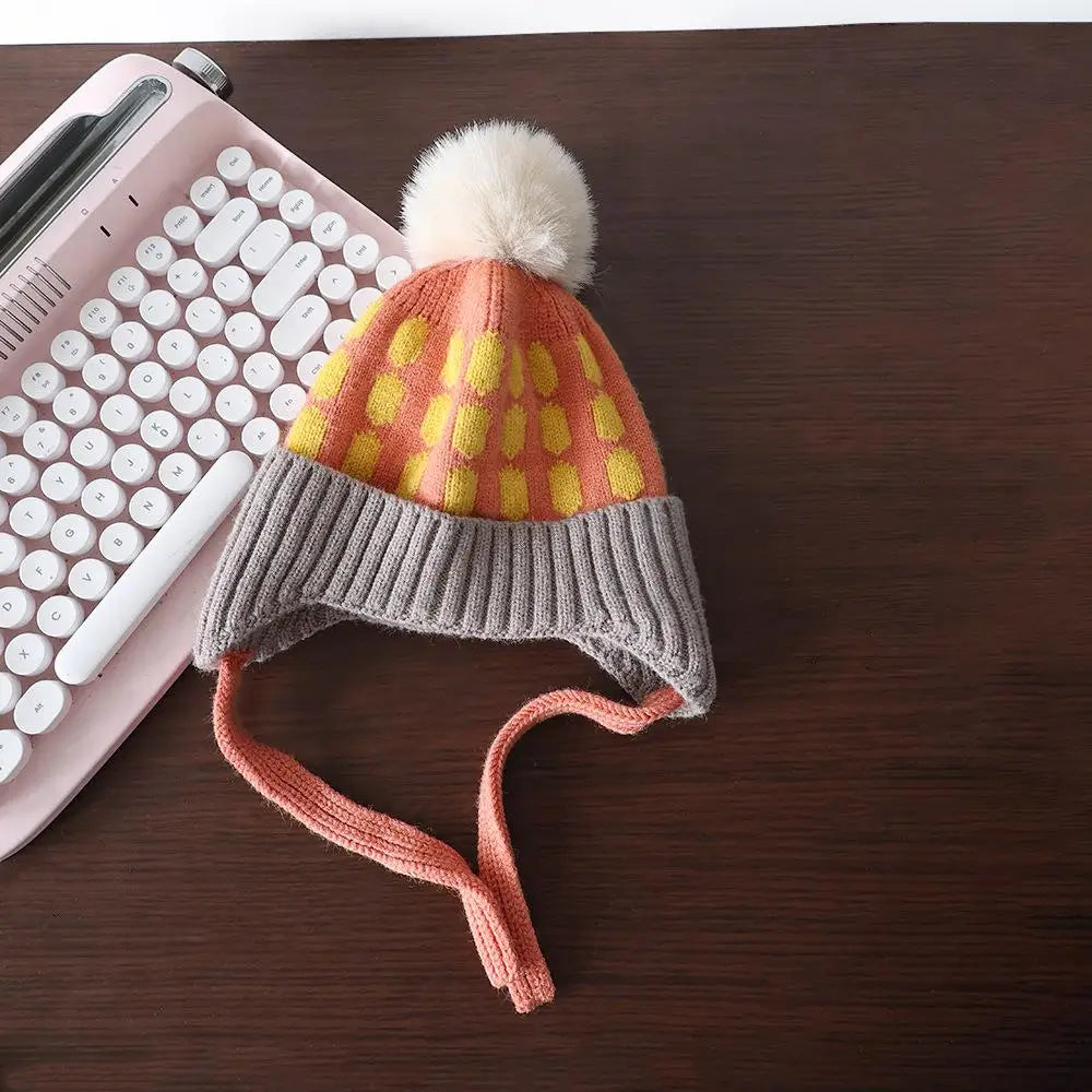 Winter Baby Hat Pompom Fleece Lining Baby Beanie Infant Bonnet Kids Cap For Girls Boys Bobble Kids Hat For Children 1-4y