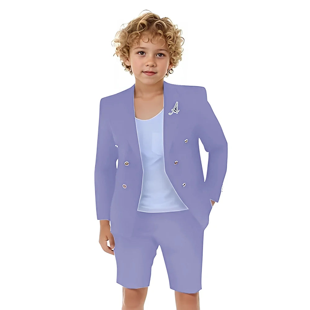 Boys Shorts Suit for Summer 2 Piece Slim Fit Double Breasted Beach Wedding Tuxedo Kids Formal Suit Outfit