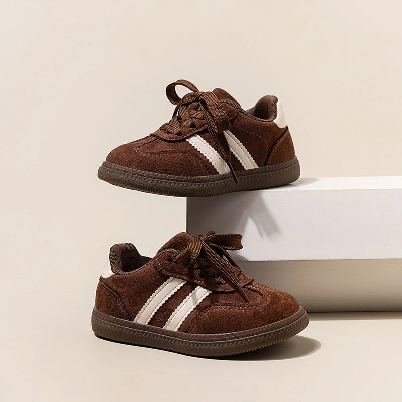 2025 Spring Autumn New Boys' Soft soled Sports and Leisure Shoes Girls' Baby Color blocked Board Shoes Brown Grey Size 23-36