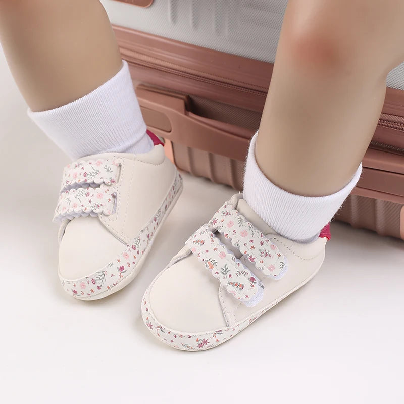 Baby Shoes Infant Pre-Walker Shoes, Floral Embroidery/ Bow Princess Sneakers, Soft Sole Casual Footwear for Baby Girls0-18M
