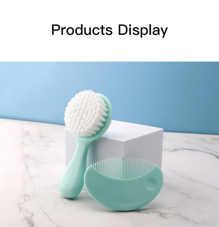 Cute 2 in 1 Eco-friendly Infant Care Baby Comb Brush Set Soft Bristles Hair Brush Round Shape