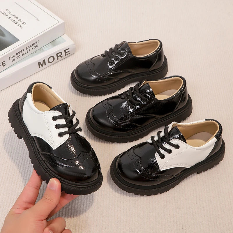 Boys Formal Shoes Girls Leather Shoes Black for School Party Wedding Lace-up Kids Oxfords Classic Fashion Soft 26-35 Breathable