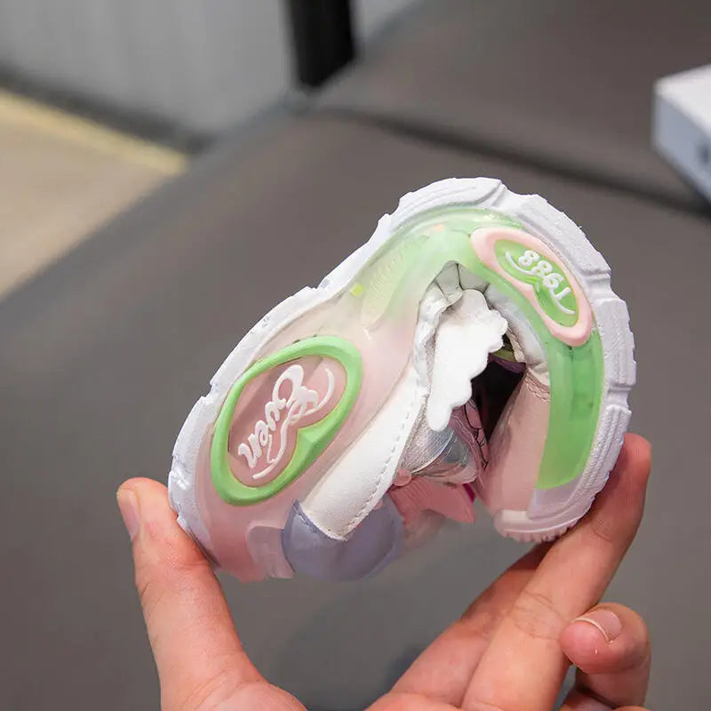 Girls Casual Sports Shoes Girls Spring New Electric Dad Shoes Children's Princess Running Shoes Soft Soled Rotating Button Shoes
