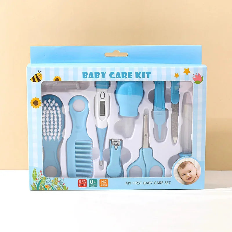 10-in-1 Baby Care Kit: Newborn Grooming Set (Nail Clippers/Brush/Thermometer) for Infant (Pink/Blue)