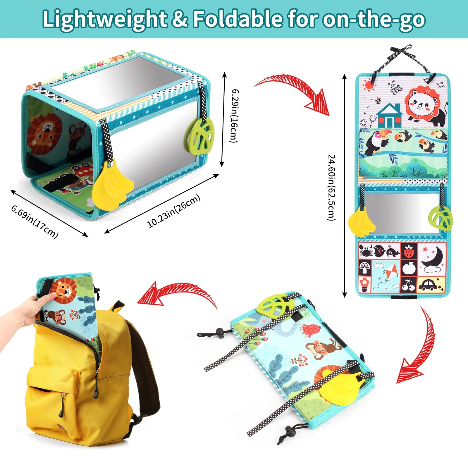Baby Cloth Book with Distorting Mirror Soft Cartoon Parent-child Interactive Sensory Books Educational Montessori Toys for Baby
