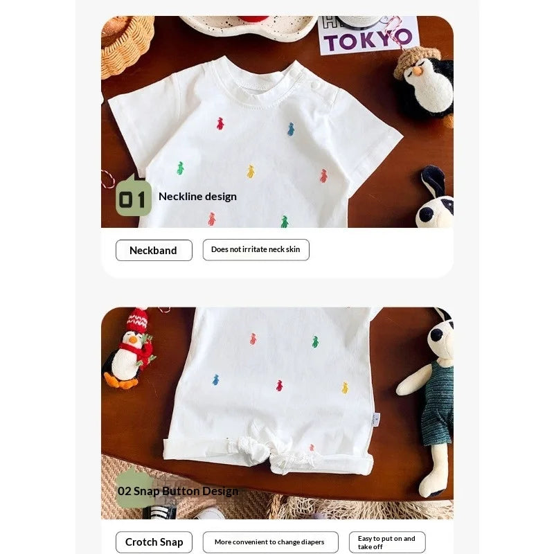 New Summer Clothing Short-sleeved Open-file Baby Onesie, Male and Female Baby Thin Pajamas, Climbing Clothes