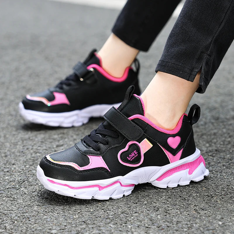 Girls' autumn and winter sports shoes, anti slip leather surface, elementary school students' spring outdoor shoes, middle-aged