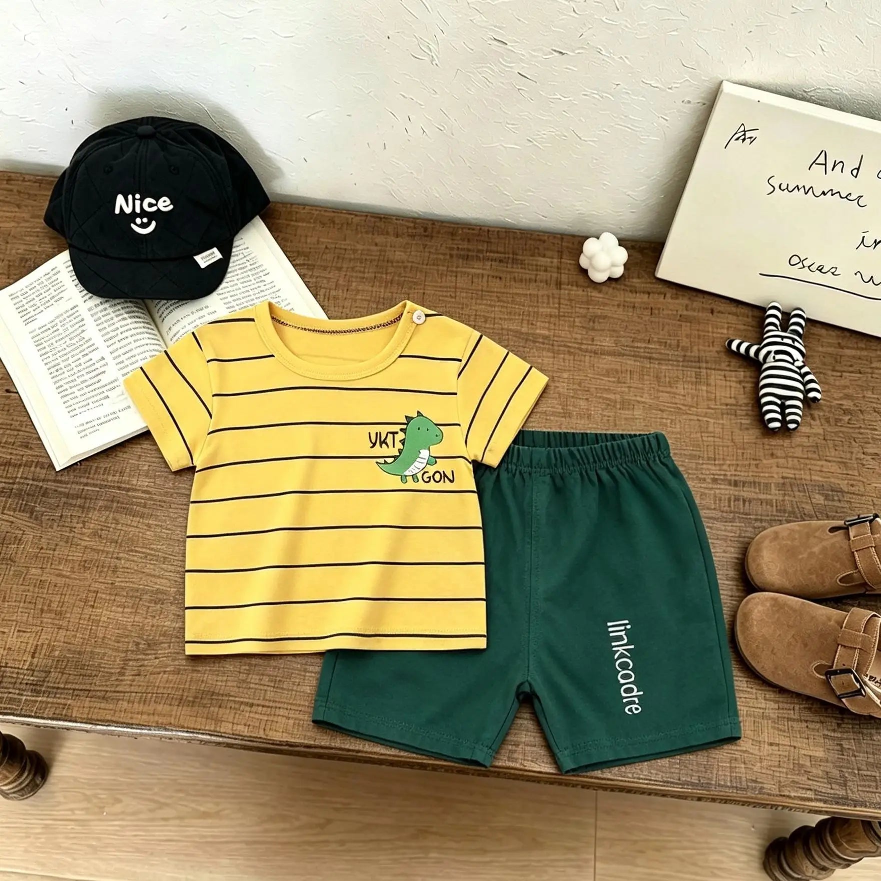 Baby Clothing Fashion Costume New Cartoon Tshirt+Shorts Two Piece Set Outer Wear Children Cute Tees All-match Shorts Outfit