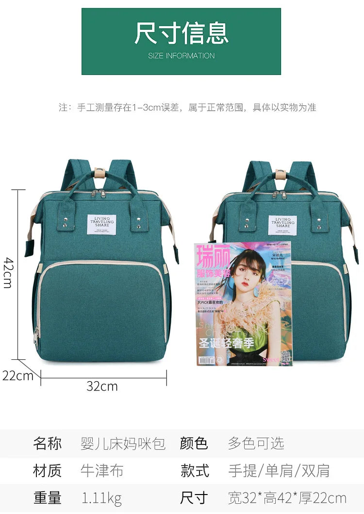 Baby Bed Mother Large Capacity Nappy Milk Bottle Backpacks with Changing Mat Convenient Baby Nursing Bags Gift Mommy Diaper Bags