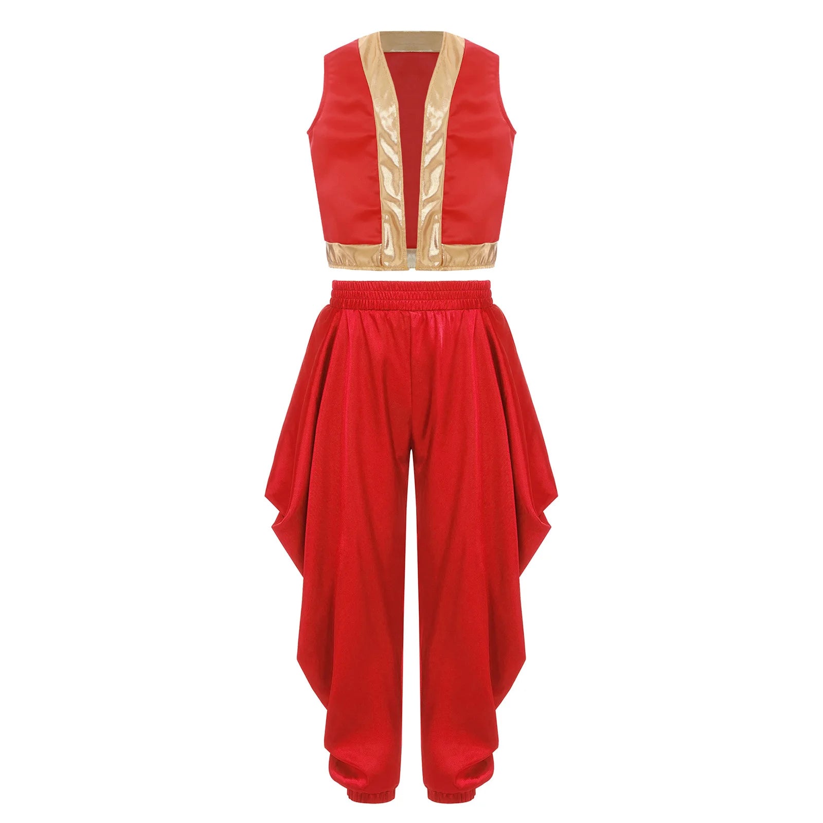 Boys Mythical Arabian Prince Dress Up Loose Vest with Satin Dhoti Pants Baggy Trousers Halloween Carnival Character Cosplay Suit