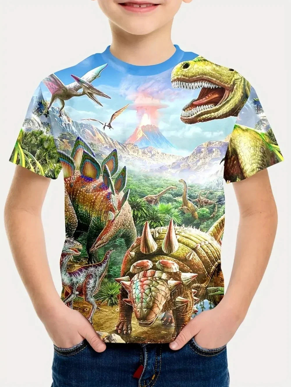Boys Kids Clothes 3D Print Cartoon Dinosaur Graphic T Shirts Fashions Summer Streetwear O-Neck Short Sleeves T-Shirts for Boys
