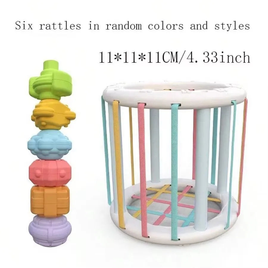 Montessori Baby Grasping Ball, Rainbow Sensory Toy with Rattle & Teether, Early Educational Shape Sorter for Fine Motor Skills
