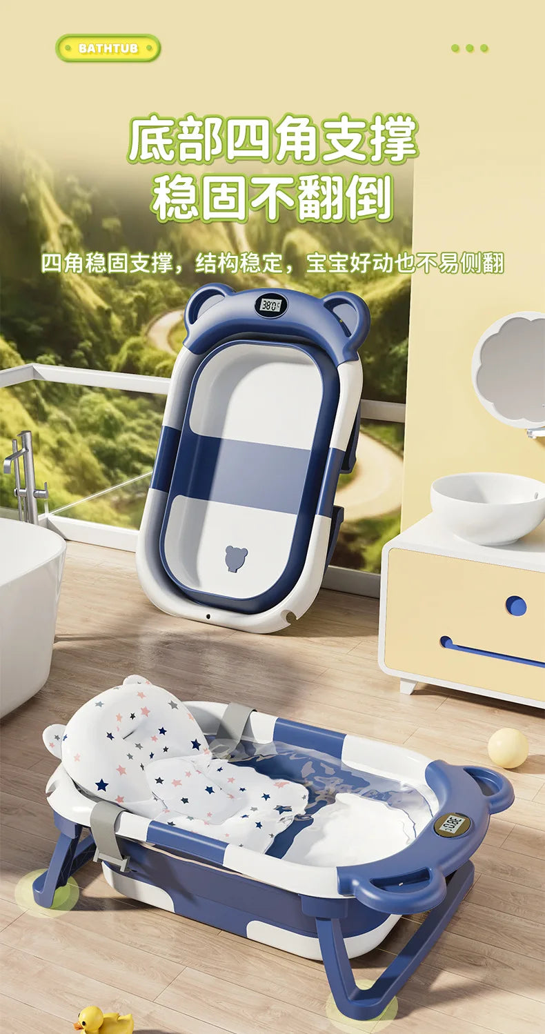 Household Newborn Baby Bath Tub Baby Can Sit and Lie Down Temperature-Sensing Bath Tub Bath Bucket Baby Folding Bath Tub