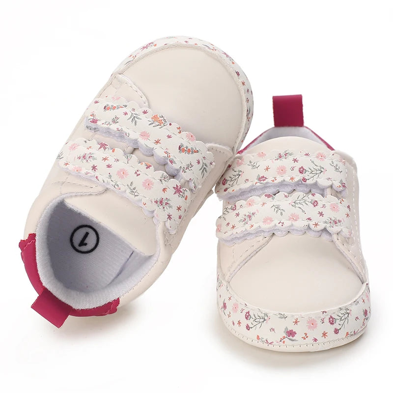 Baby Shoes Infant Pre-Walker Shoes, Floral Embroidery/ Bow Princess Sneakers, Soft Sole Casual Footwear for Baby Girls0-18M