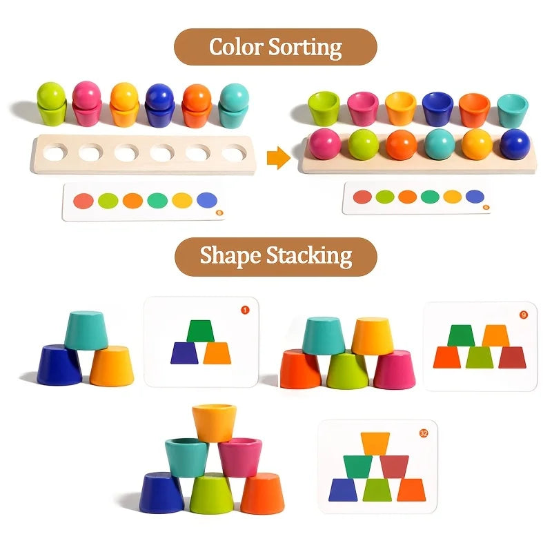 Montessori Color Ball Stacking Cup Building Block Toy, Children's Educational Cognitive, Bead-Matched Fine Motor Teaching Aid