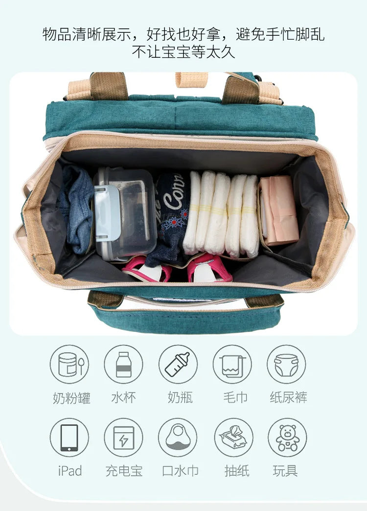 Baby Bed Mother Large Capacity Nappy Milk Bottle Backpacks with Changing Mat Convenient Baby Nursing Bags Gift Mommy Diaper Bags
