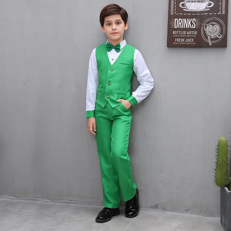 Boys' Small Suit, Vest Set, Big Children's Strap Pants, Performance Dress, Wedding Piano Performance