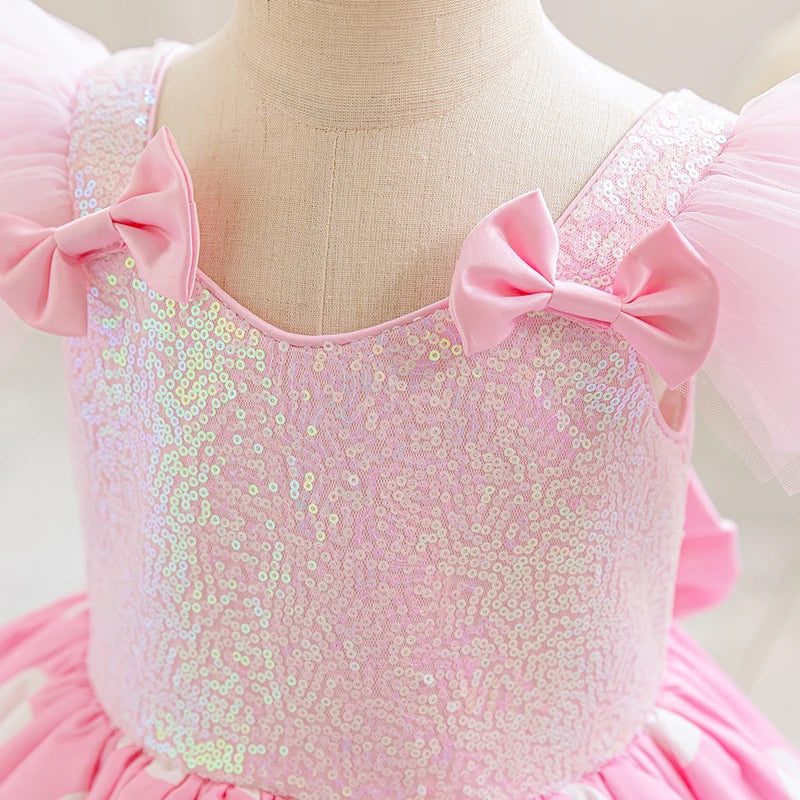Girls' Princess Dress, Baby's First Birthday Tutu Dress, Flower Girl Wedding Dress, Children's Bowknot Dress, Masquerade Performance Costume