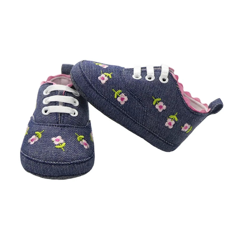 Baby Girls Shoes White Pink Floral Embroidered Soft Soles Shoes Prewalker Walking Toddler Casual Kids Shoes For Dropshipping
