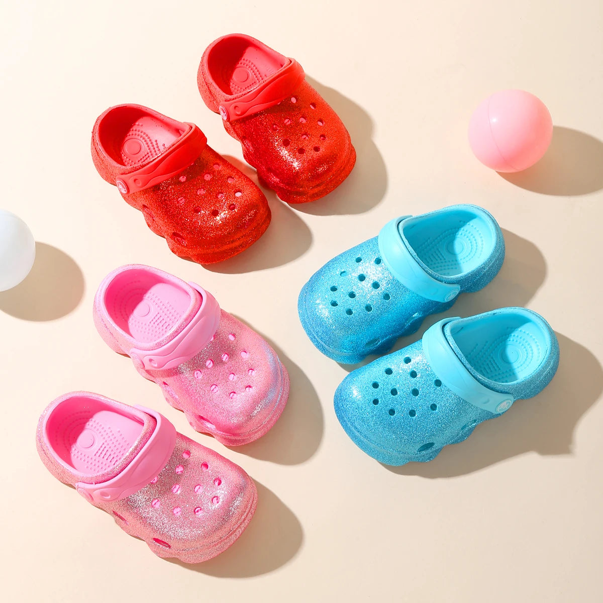 Girls Classic Casual Glitter Clogs, Slip-On Beach Slippers, Non-Slip Garden Clogs Shoes for the Beach 1214