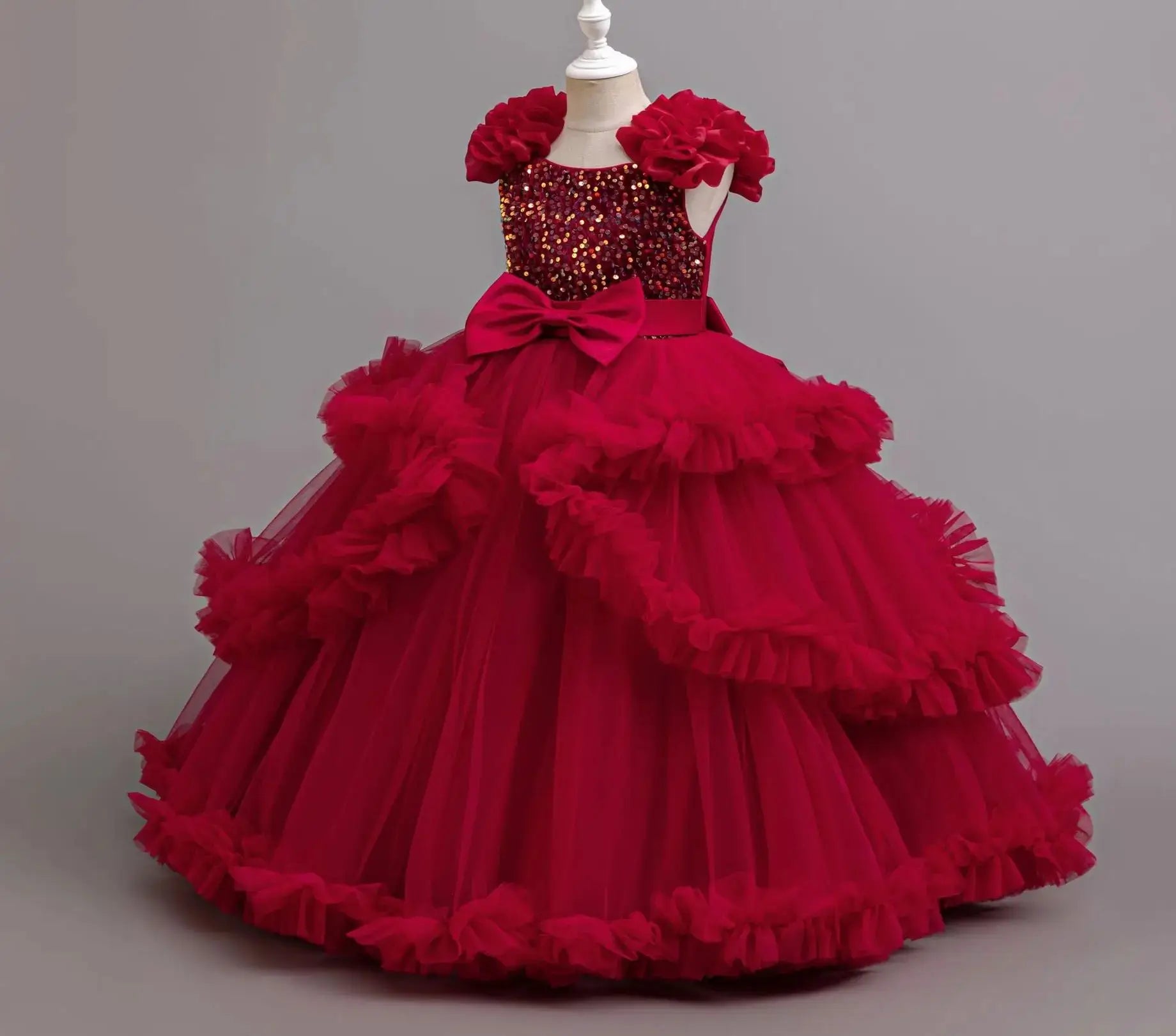 Girls Christmas Party Dress Girl Long Dresses Gown Tutu Teenage Girl Clothes Sequins 5-12Y