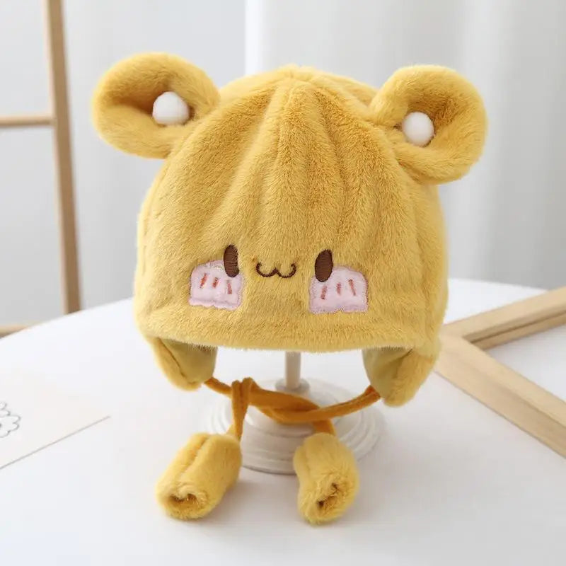 Cute Winter Warm Kids Girl Boys Baby Hats Fleece Wool Hemming Caps With Ball Solid Wool Ear Protection Hats Soft Newborn Bonnet