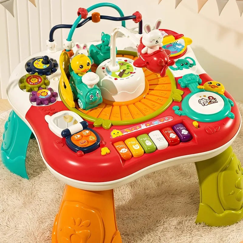 Montessori Activity Table for 6-36 Months 8-in-1 Sensory Learning Toy with Musical Keyboard Educational Play Center for Toddlers
