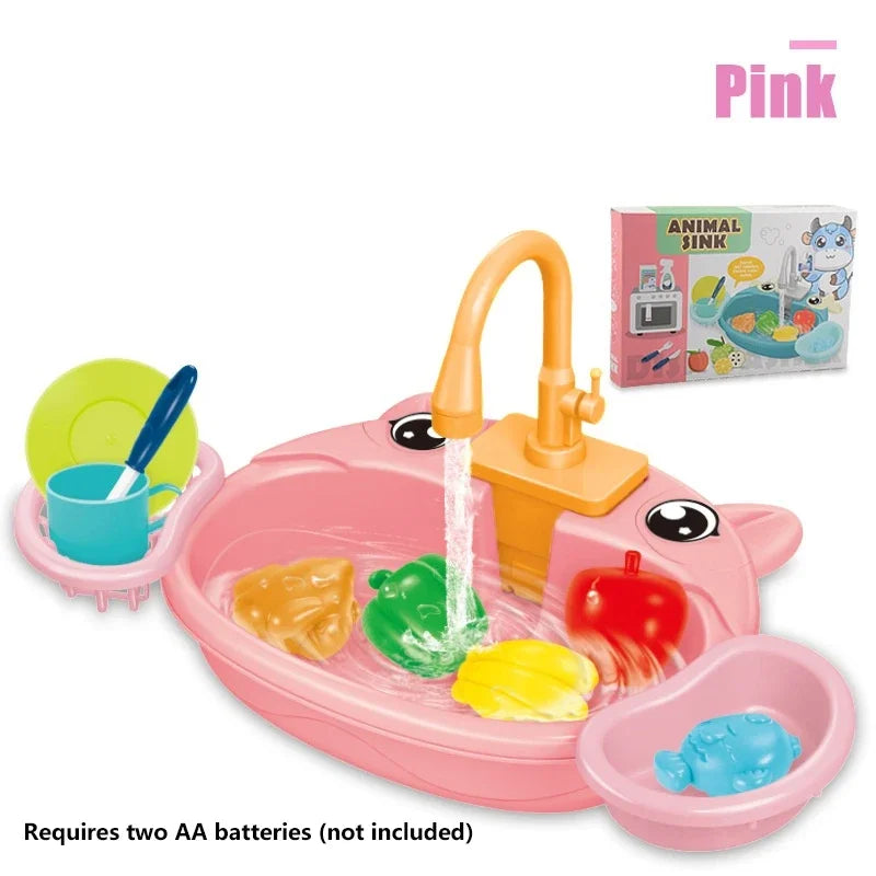 Toy Kitchen Set for Toddlers with Electric Circulating Water, Dishwasher Sink, Imaginative Pretend Play for Kids Boys Girls Ages
