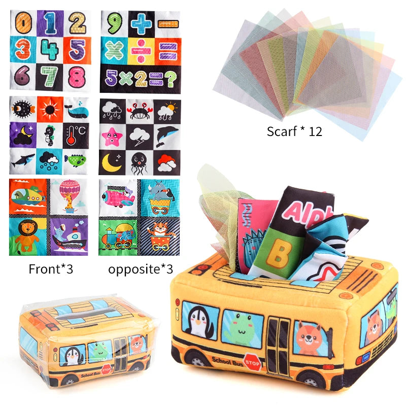 Baby Tissue Box Montessori Educational Toys Colorful Soft Sensory Toy For Toddler Finger Exercise Pumping Silk Scarf Gifts 0-18M
