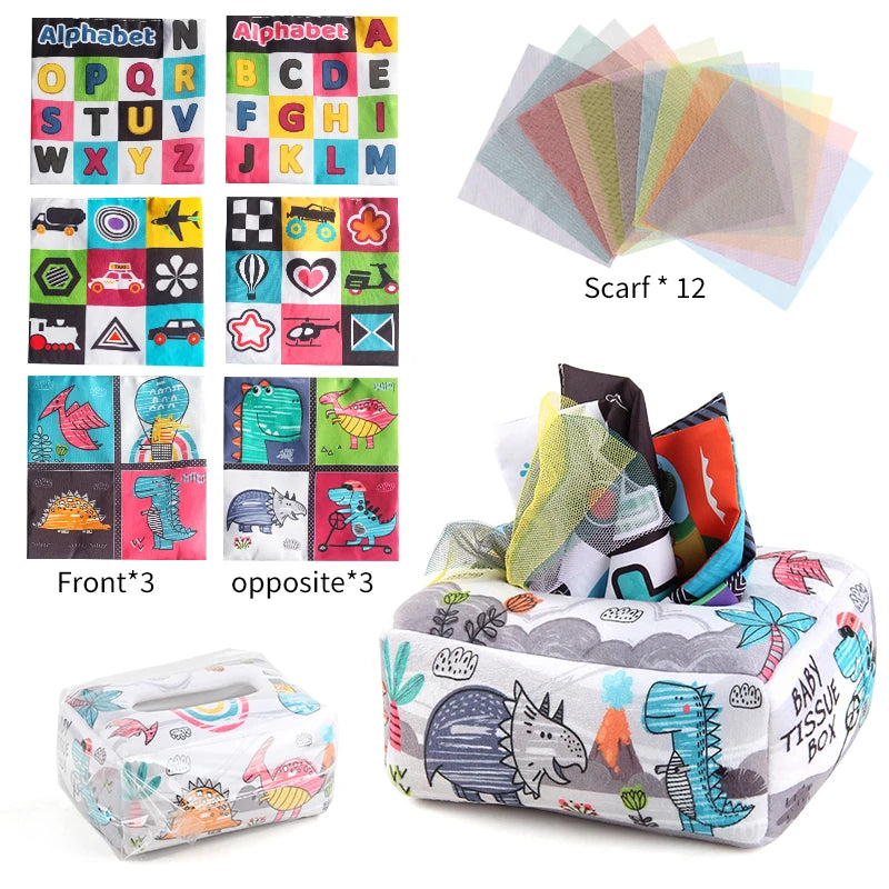 Baby Tissue Box Montessori Educational Toys Colorful Soft Sensory Toy For Toddler Finger Exercise Pumping Silk Scarf Gifts 0-18M