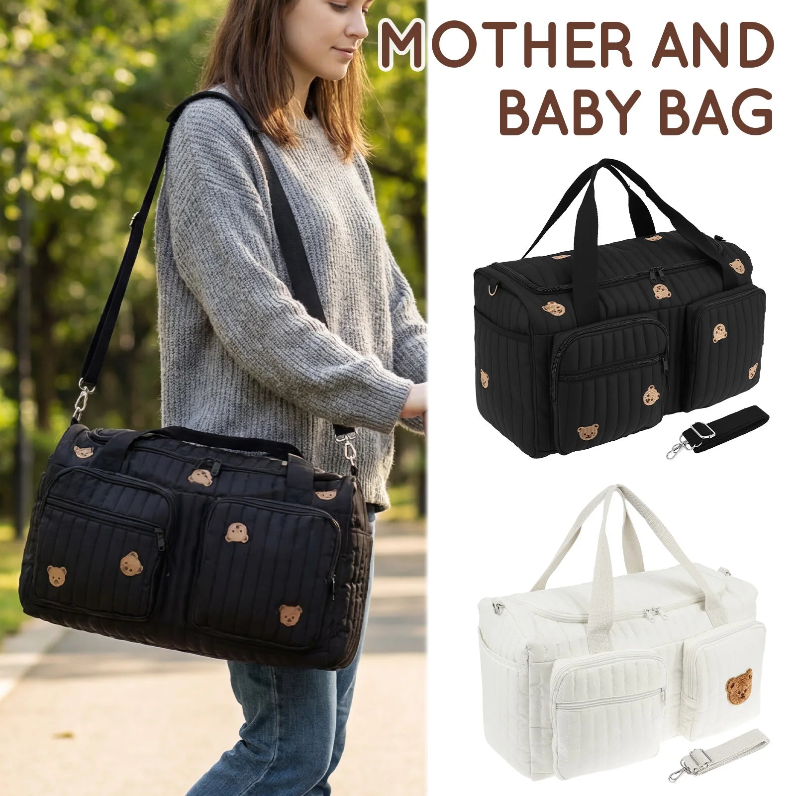 Portable Mommy Bag Large Capacity Hospital Maternity Bag with Shoulder Strap and Multiple Pockets Multipurpose Diaper Tote Bags