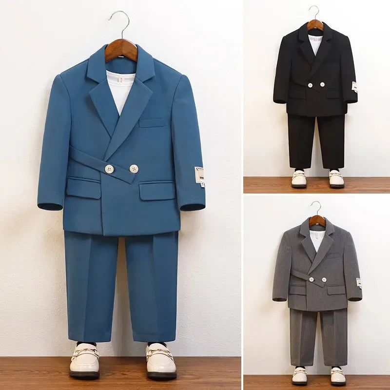 Boys Suit Fashion Design Handsome School Children's Clothes Set Casual Blazers Pants 2pcs Page Boy Wedding Performance Costumes
