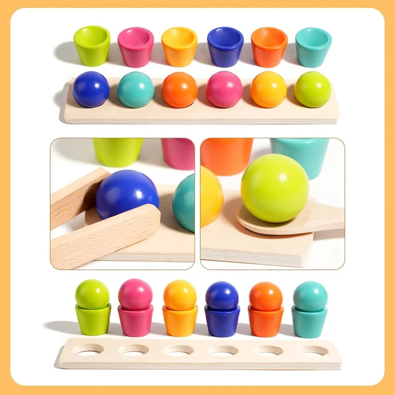 Montessori Color Ball Stacking Cup Building Block Toy, Children's Educational Cognitive, Bead-Matched Fine Motor Teaching Aid