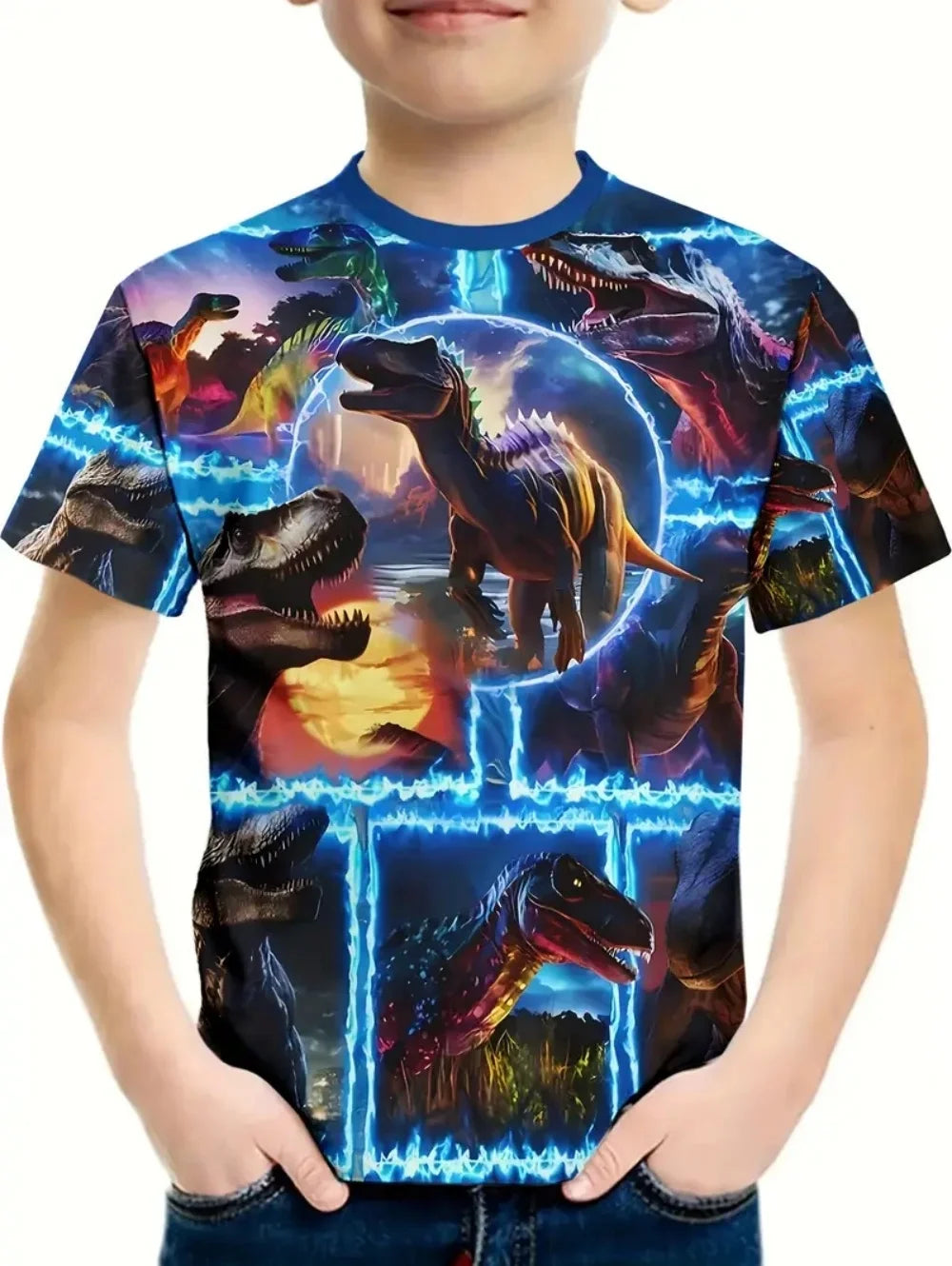 Boys Kids Clothes 3D Print Cartoon Dinosaur Graphic T Shirts Fashions Summer Streetwear O-Neck Short Sleeves T-Shirts for Boys