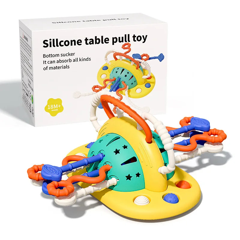 Montessori Baby Sensory Toys Pull String Finger Grasp Training Learning Education Toys Silicone Push Pull String Activity Toy