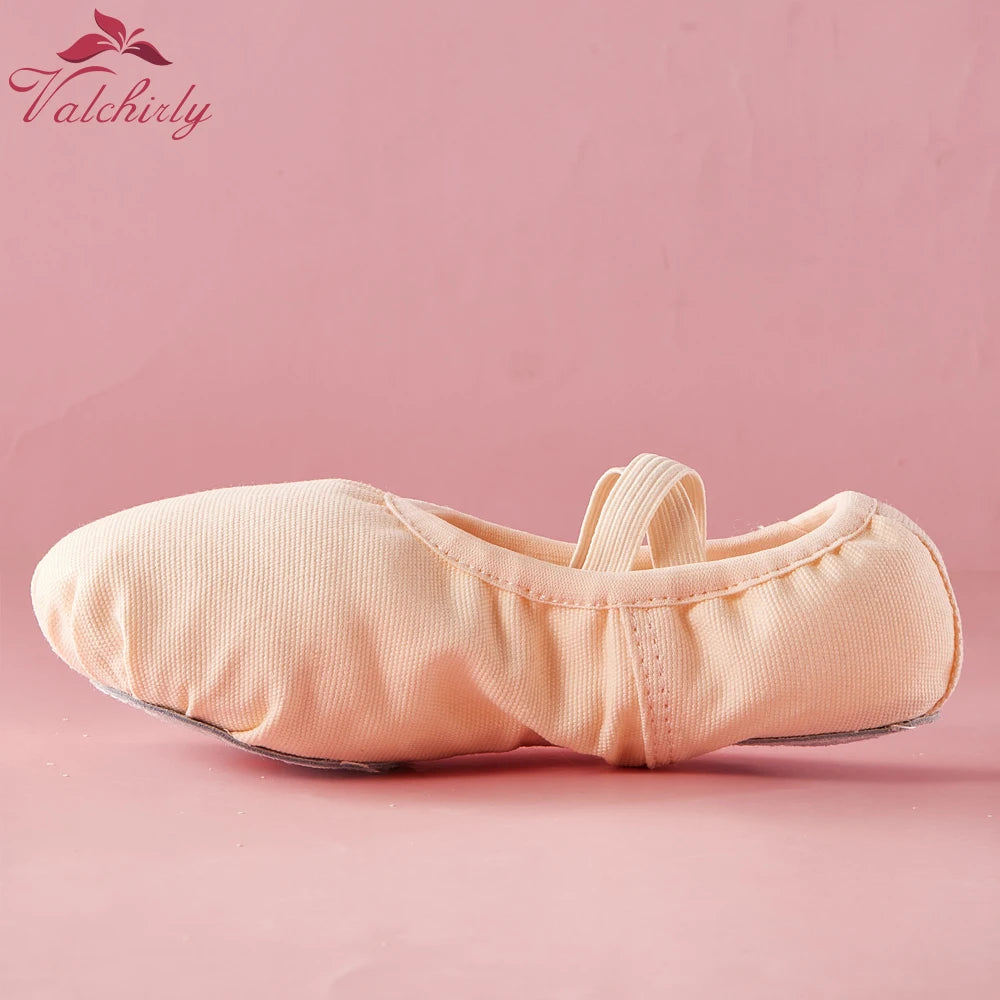 Girls Ballet Slippers Kids Dance Shoes Adult Gymnastics Training Canvas Soft Leather Sole No Shoelaces