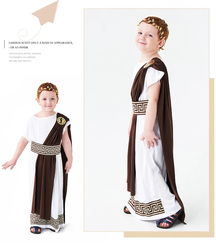Children's clothing for boys Roman toga costume Children's festival Day  Ancient Greek mythology cosplay costume party Dress up