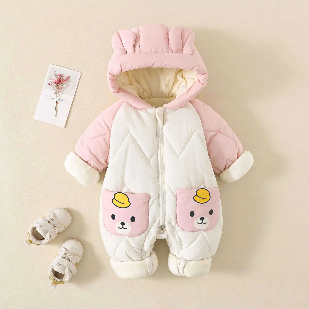 Winter Baby Outwear Clothing Fur Lining Warm Toddler Girl's Boy's Rompers Cartoon Bear Infant Jumpsuit