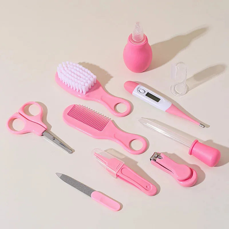 10-in-1 Baby Care Kit: Newborn Grooming Set (Nail Clippers/Brush/Thermometer) for Infant (Pink/Blue)