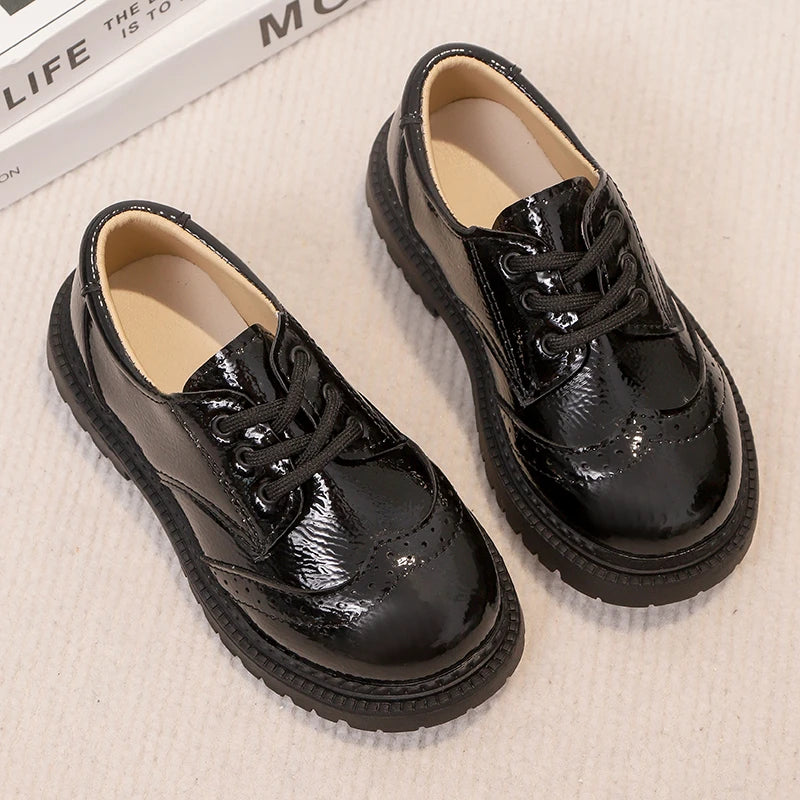 Boys Formal Shoes Girls Leather Shoes Black for School Party Wedding Lace-up Kids Oxfords Classic Fashion Soft 26-35 Breathable