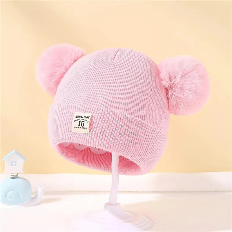 Autumn Winter Baby Warm Knitted Hats With Pom Kids Knit Beanie Hat Solid Color Children Hat For Boys Girls Accessories
