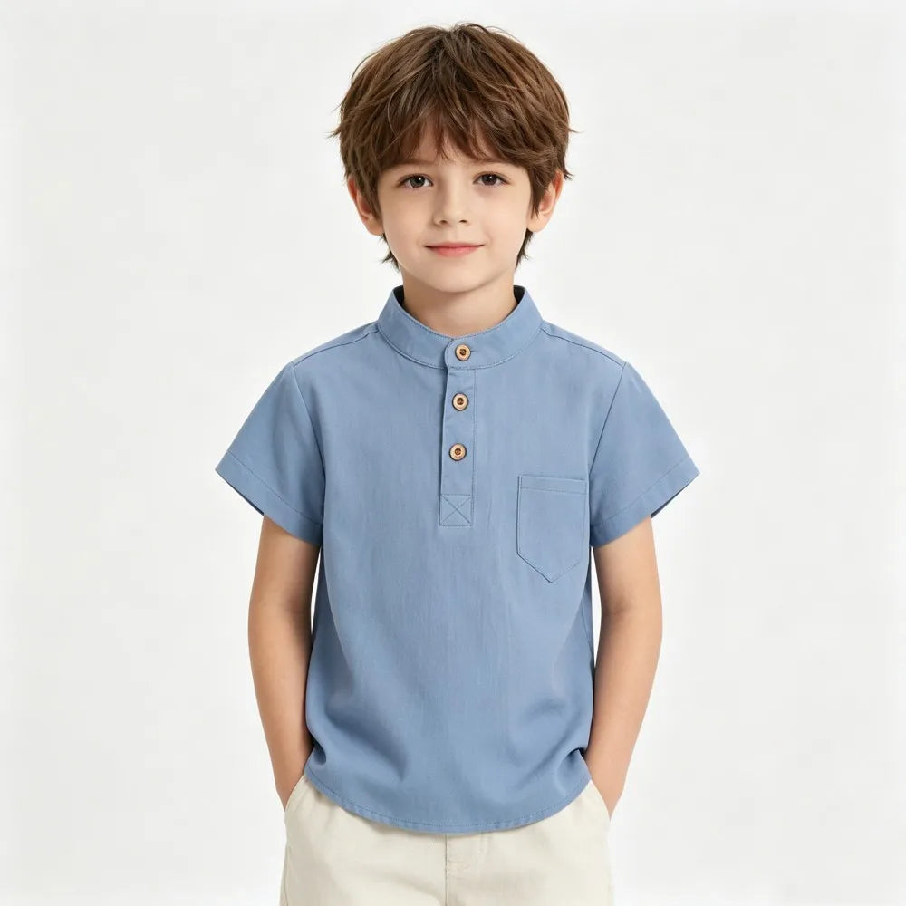 Boys Dress Shirt Toddler Boy Blouse Cotton Short Sleeve Kids Blouses Soft Boutique White Black Children Blouse  2 3 4 5 6 7Years