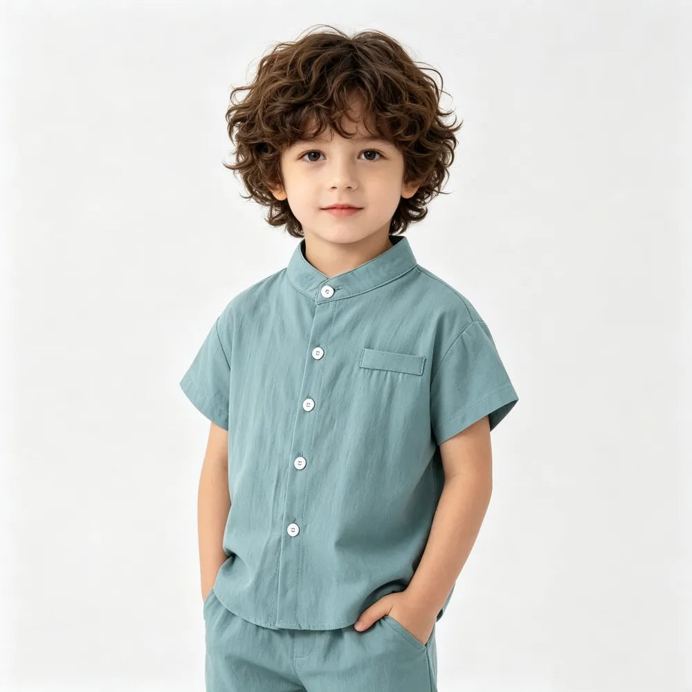 Boys Dress Shirt Toddler Boy Blouse Cotton Short Sleeve Kids Blouses Soft Boutique White Black Children Blouse  2 3 4 5 6 7Years