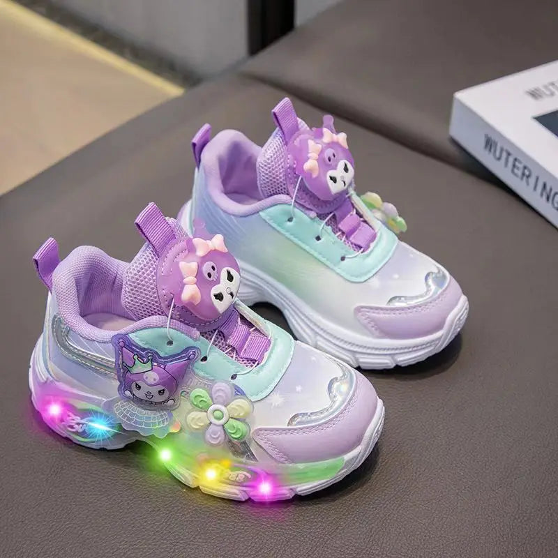 Girls Casual Sports Shoes Girls Spring New Electric Dad Shoes Children's Princess Running Shoes Soft Soled Rotating Button Shoes