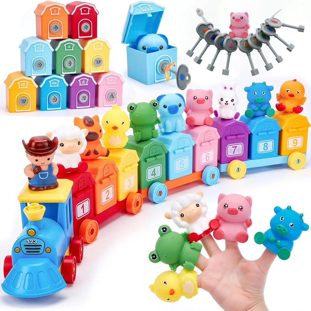 Montessori Train Toy Set Toddler Early Educational Learning Toys Counting Sorting Toys Fine Motor Finger Puppets Games For Kid