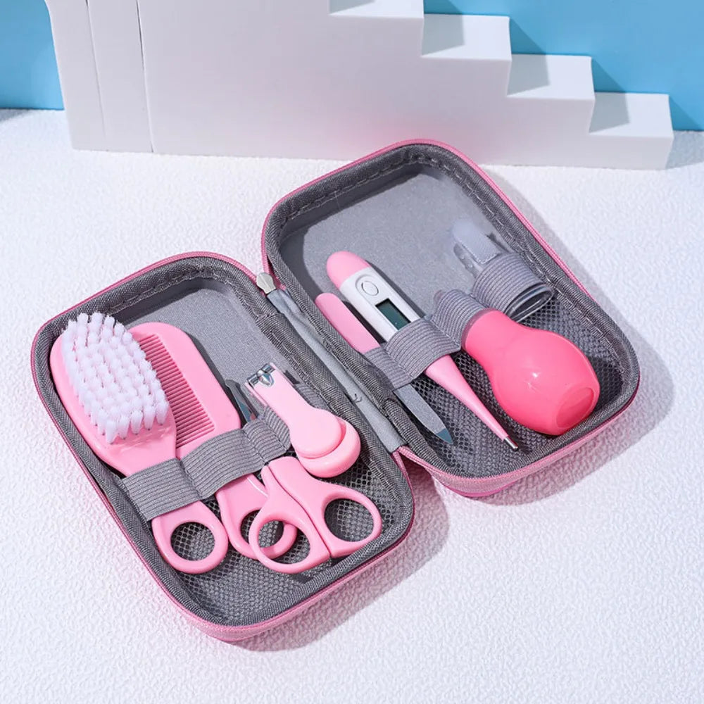 8pcs EVA Bag Baby Health Care Kit Soft Bristle Brush Material Safety Child Care Cleaning Set Nail Clippers Comb Thermometer